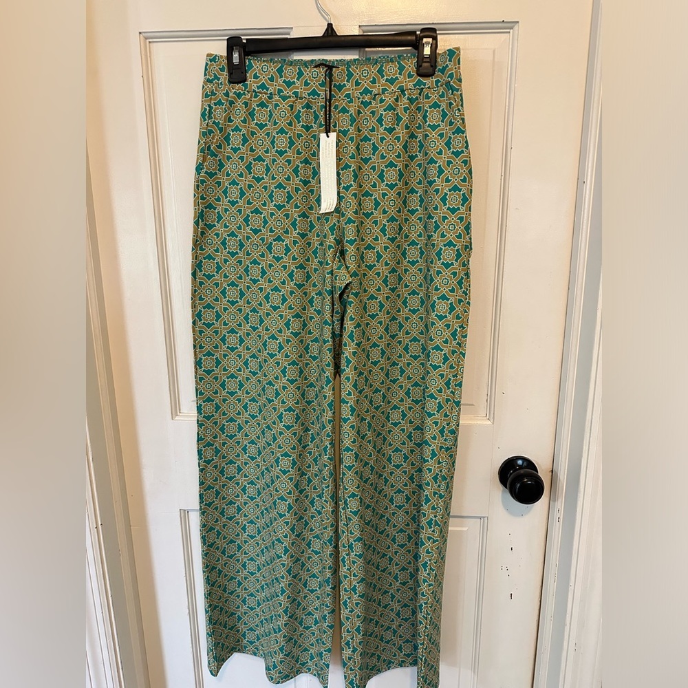 NWT AmberNoon II by‎ Erum Ilyas SunKnit UPF 50 Wide-Leg Printed Pants Size Small